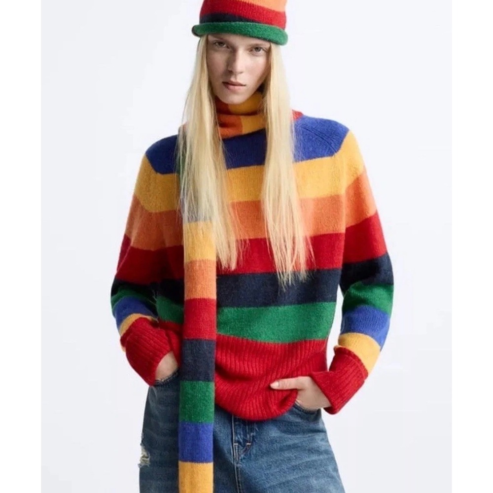 Zara X Harry Lambert Men Striped Wool Alpaca Blend Knit Crewneck Sweater Size L